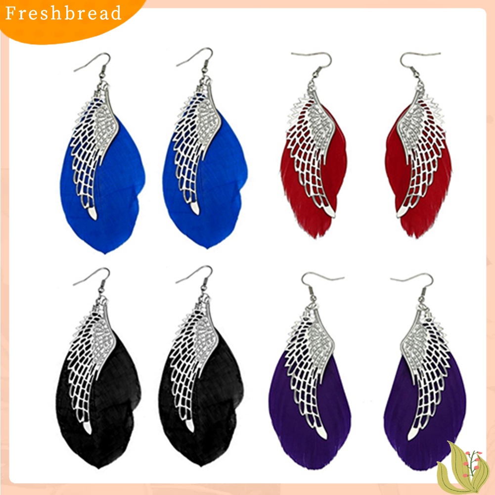 &lt; Freshbread &gt; Angel Metal Wing Boho Handmade Vintage Bulu Panjang Drop Menjuntai Kait Anting