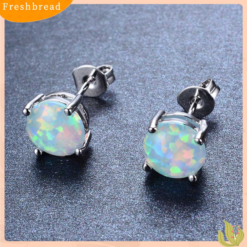 < Freshbread > Fashion Wanita Empat Cakar Bulat Imitasi Opal Hias Telinga Stud Anting Perhiasan Hadiah