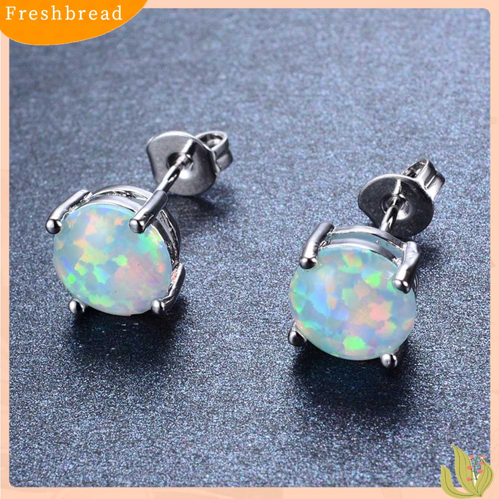 &lt; Freshbread &gt; Fashion Wanita Empat Cakar Bulat Imitasi Opal Hias Telinga Stud Anting Perhiasan Hadiah