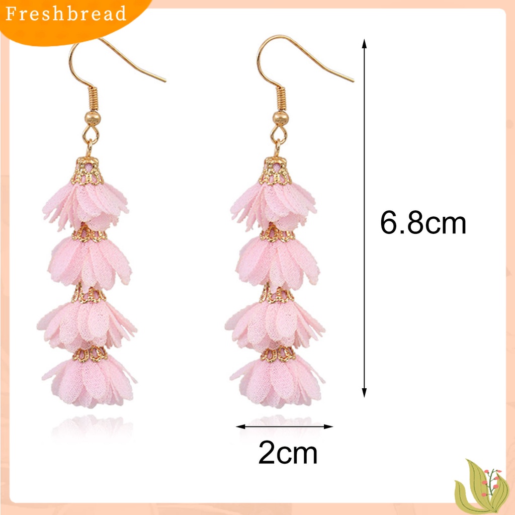 &lt; Freshbread &gt; 1pasang Tindik Multilayer Drop Earrings Kain Alloy Bunga Rumbai Kait Anting Perhiasan Hadiah