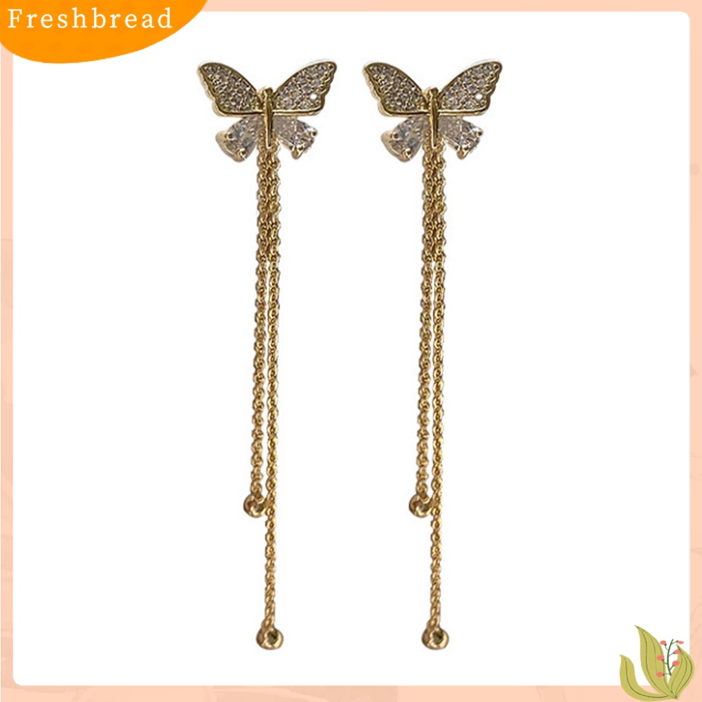 &lt; Freshbread &gt; 1pasang Lady Stud Earrings Indah Berlian Imitasi Mengkilap Kupu-Kupu Bentuk Drop Earrings Perhiasan Wanita