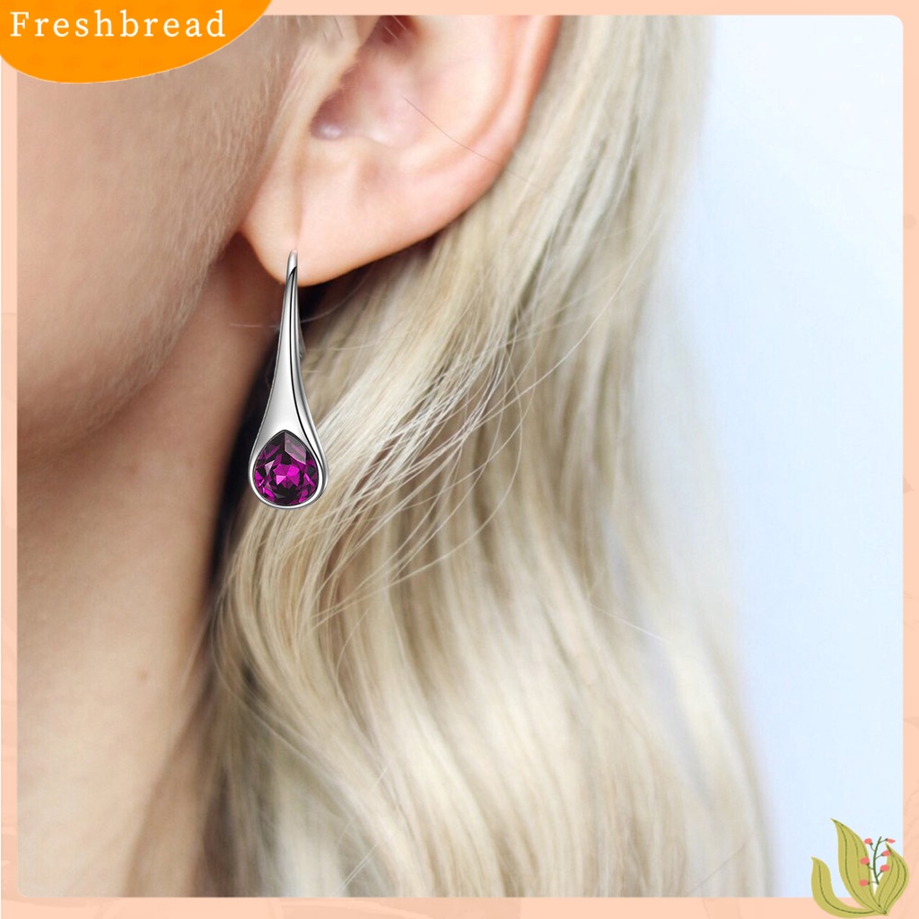 &lt; Freshbread &gt; 1pasang Hias Tindik Menjuntai Anting Pesona Hadiah Bentuk Tetesan Air Berlian Imitasi Lady Hook Earrings Perhiasan Pesta