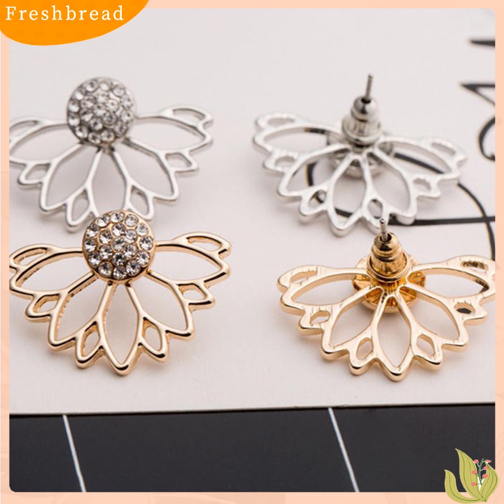 &lt; Freshbread &gt; Wanita Fashion Berlian Imitasi Mengkilap Berongga Keluar Telinga Jaket Stud Earrings Perhiasan Hadiah