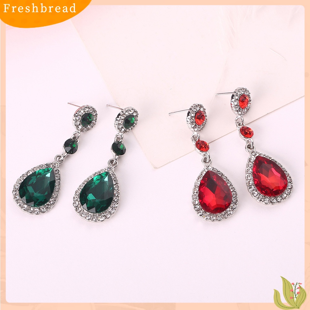 &lt; Freshbread &gt; Pesta Fashion Wanita Berlian Imitasi Mengkilap Bertatahkan Tetesan Air Panjang Menjuntai Stud Earrings