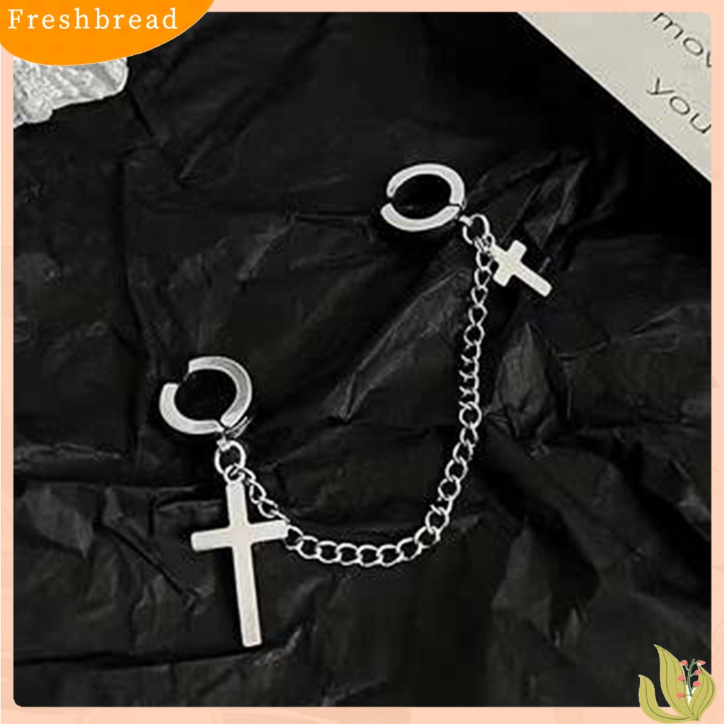 &lt; Freshbread &gt; 1Pc Punk Hip Hop Rantai Logam Telinga Manset Kreatif Salib Rumbai Pria Anting Perhiasan Aksesoris