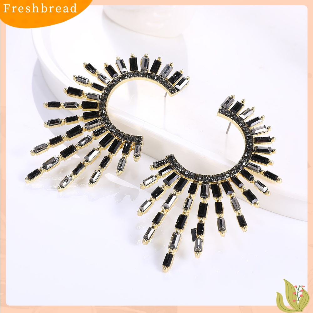 &lt; Freshbread &gt; Wanita Fashion C Bentuk Bunga Matahari Tidak Teratur Berlian Imitasi Stud Earrings Jewelry