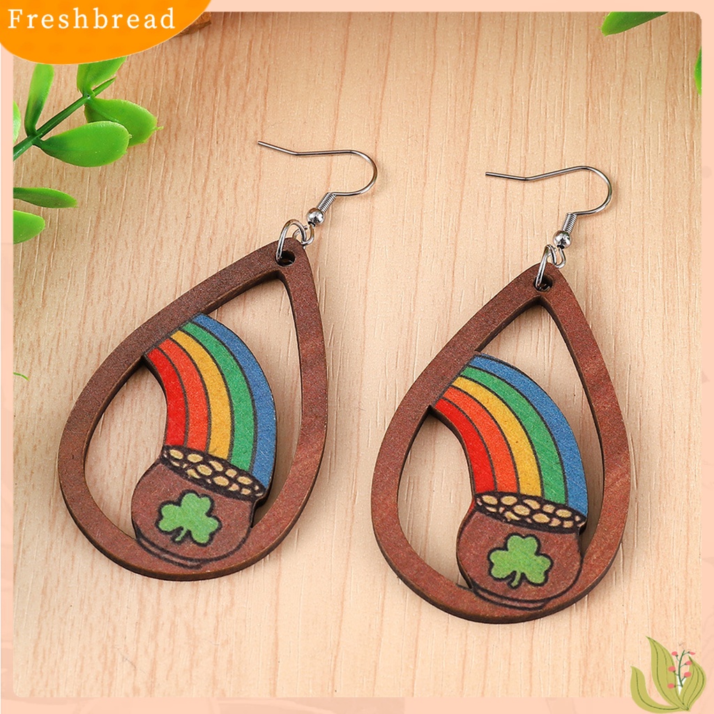 &lt; Freshbread &gt; 1pasang Drop Anting Tindik Bentuk Geometris Liontin Pengerjaan Halus Indah Telinga Dekorasi Perhiasan Fashion St Anting Patricks Day Clovers Green Rainbow