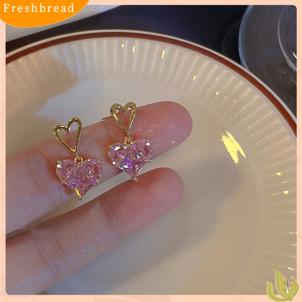 &lt; Freshbread &gt; 1Pc/1pasang Kalung Stud Anting Geometris Berkilau Manis Hias Semua Pertandingan Perhiasan Hadiah Aksesori Wanita Kristal Imitasi Cinta Hati Liontin Kalung Telinga Studs