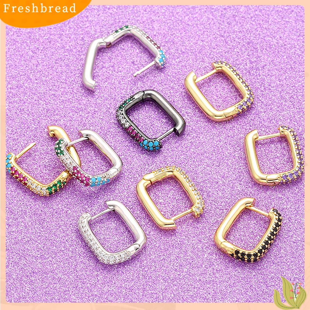 &lt; Freshbread &gt; 1pasang Drop Earring Berlian Imitasi Gaya Barat Geometris Electroplating Hypoallergenic Hias Colorfast Wanita Vintage Square Earrings Untuk Pacaran