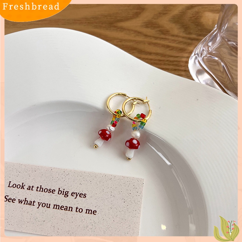 &lt; Freshbread &gt; 1pasang Anting Wanita Jamur Faux Glaze Alloy Gaya Korea Anting Menjuntai Warna-Warni Untuk Pakaian Sehari-Hari