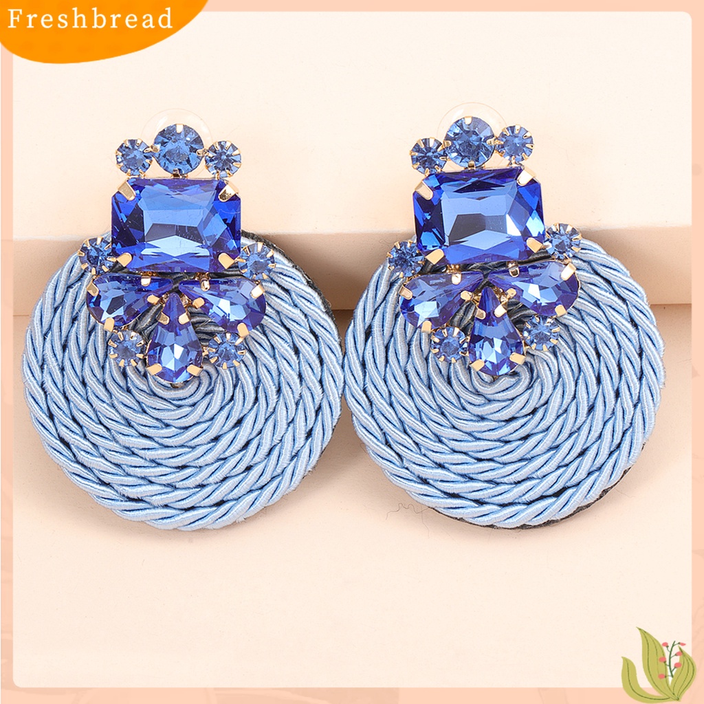 &lt; Freshbread &gt; 1pasang Wanita Buatan Tangan Berlebihan Bulat Berlian Imitasi Drop Earring Fashion Jewelry