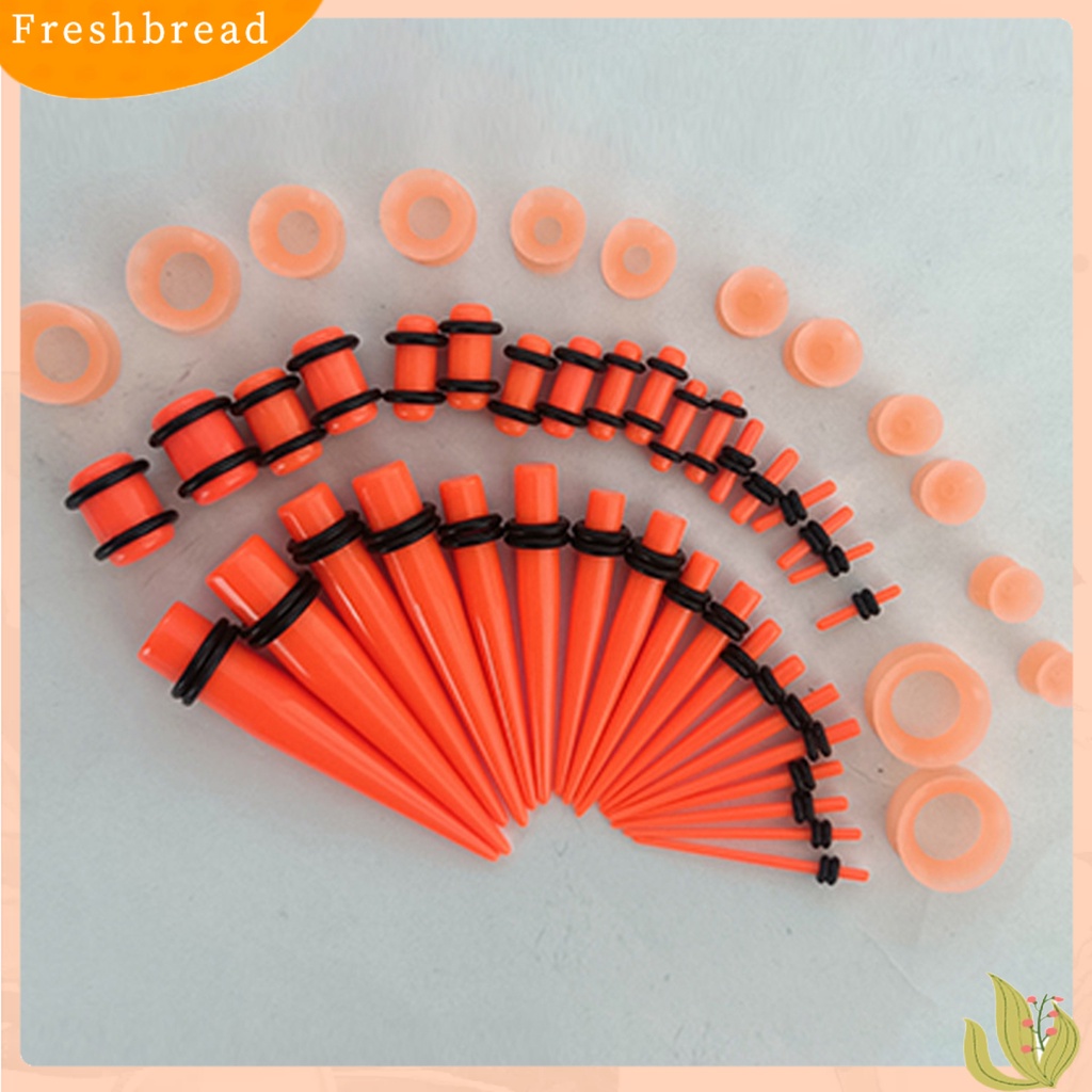 &lt; Freshbread &gt; 50Pcs Ear Expander Double O-Rings Flared Tunnels Three-piece Suit Hypoallergenic Set Perhiasan Tindik Tubuh Permukaan Halus Finish Akrilik Meruncing Dan Plug