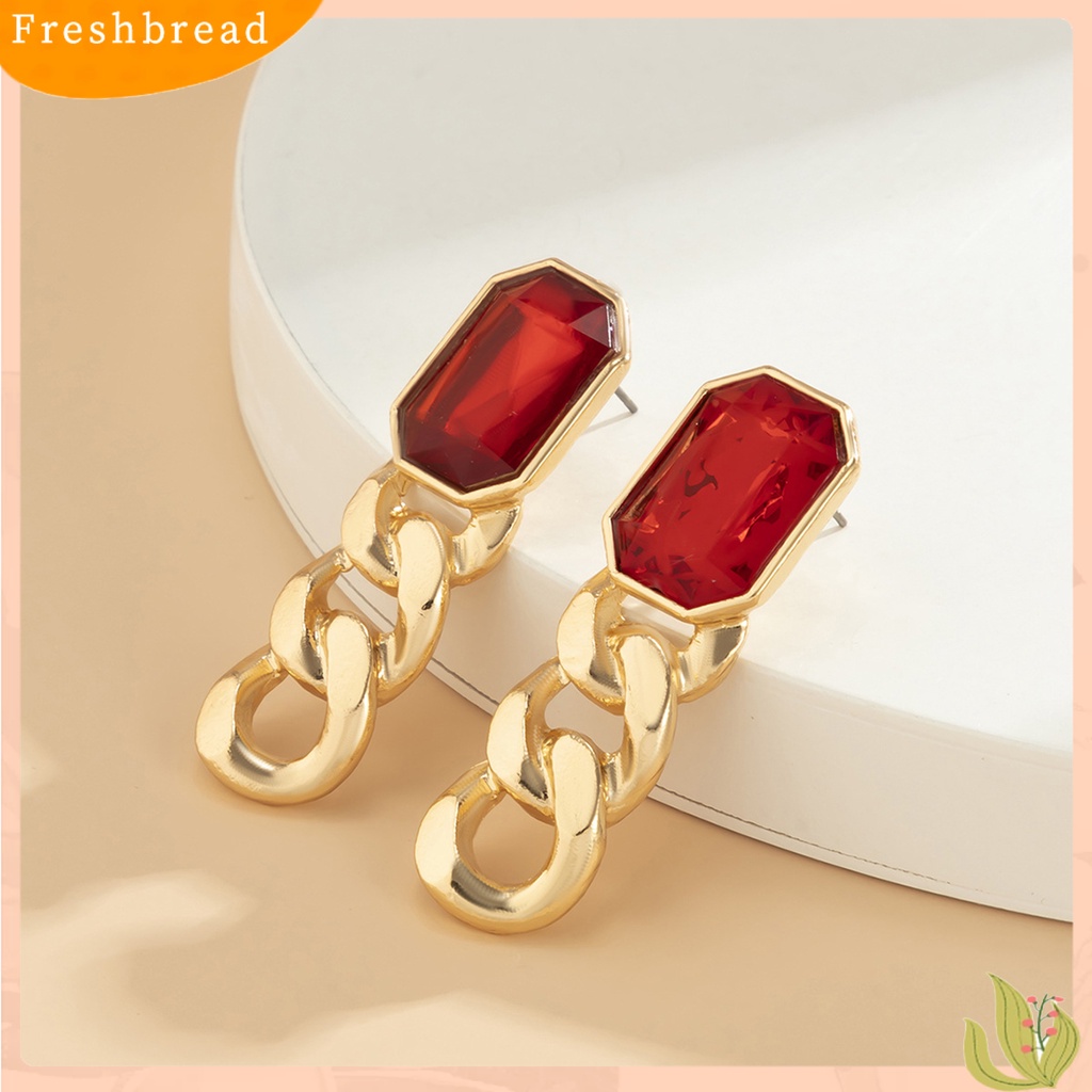 &lt; Freshbread &gt; 1pasang Anting Menjuntai Retro Rantai Rumbai Bentuk Persegi Anting Hollow Batu Permata Imitasi Untuk Pesta