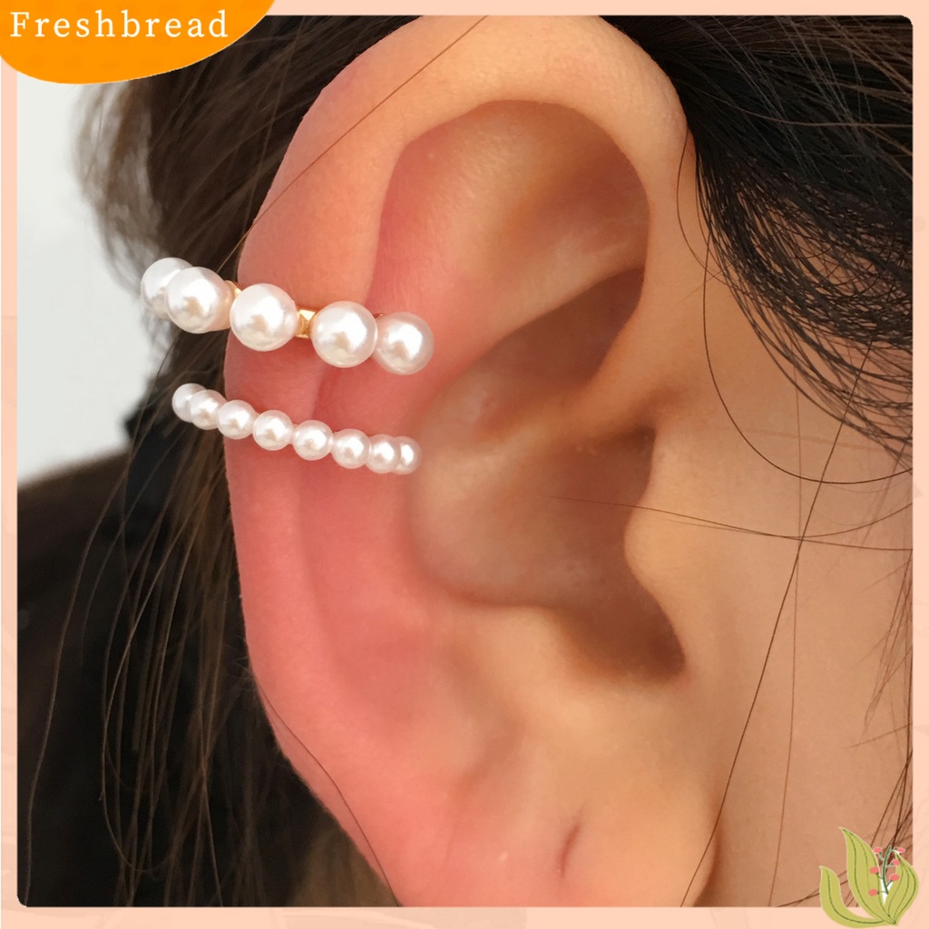 &lt; Freshbread &gt; 2Pcs Klip Anting Bentuk C Berlian Imitasi Wanita Mutiara Imitasi Geometri Bintang Manset Telinga Aksesoris Perhiasan