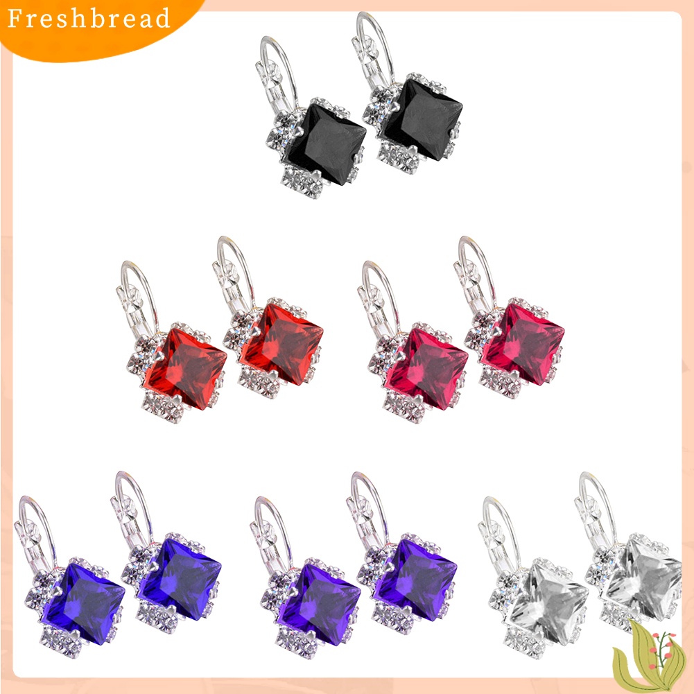 &lt; Freshbread &gt; Wanita Fashion Berlian Imitasi Mengkilap Leverback Anting Pertunangan Pernikahan Perhiasan