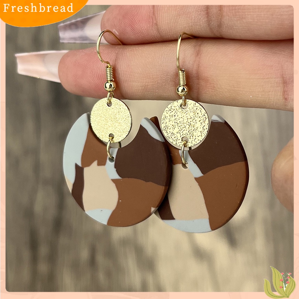 &lt; Freshbread &gt; 1pasang Drop Earrings Retro Tekstur Berlebihan Geometris Electroplating Cetak Jernih Hadiah Hias Cinta Hati Oval Liontin Stud Earrings Wanita