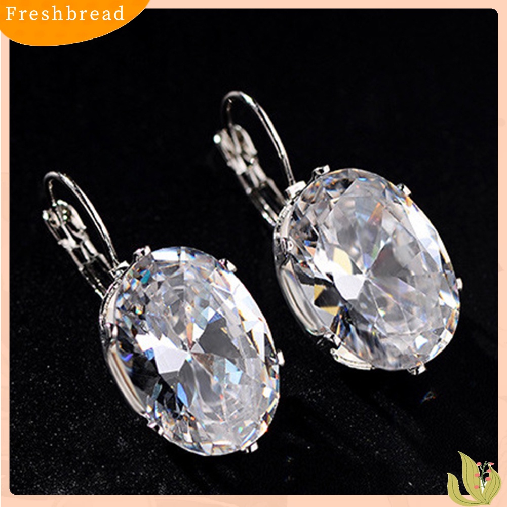 &lt; Freshbread &gt; Wanita Elegan Oval Batu Permata Imitasi Hias Menjuntai Leverback Earrings Perhiasan Hadiah