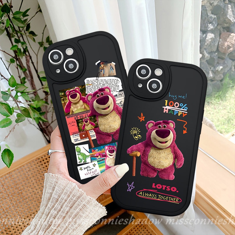 IPHONE Kartun Lucu Manyo Couple Phone Case Kompatibel Untuk Iphone11 14 12 13 Pro Max XR 7plus 6 6s 7 8 Plus X XS Max SE 2020 Lovely Strawberry Bear Soft Tpu Back Cover