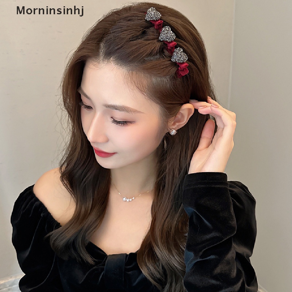 Mornin Bentuk Hati Berbondong-Bondong Poni Rambut Klip Hiasan Kepala Duckbill Hair Claw Barrettes Vintage Hairgrip Dikepang Fashion Jepit Rambut Aksesoris Rambut Hiasan Kepala id