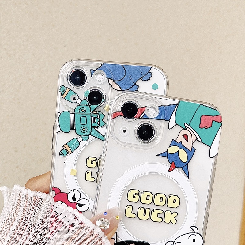 IPHONE Untuk Iphone14 13 12 11 Pro Max Magnetik Transparan Kartun Lucu Crayon Shin Chan Telepon Soft case