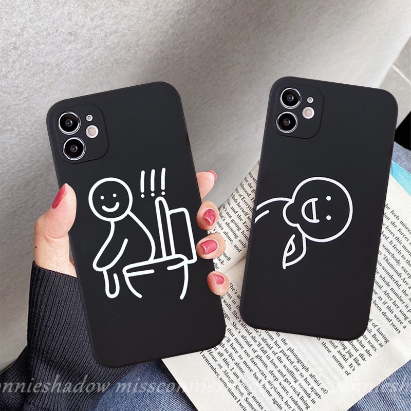 IPHONE Art Simple Line Karakter Lucu Case Kompatibel Untuk Iphone11 14 13 12 Pro Max 7Plus XR 6 7 8 6S Plus X XS Max SE 2020 Kartun Pasangan Lembut Tpu Tepi Lurus Penutup Belakang