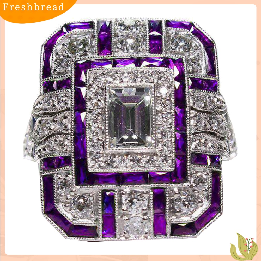 {In Stock} Pernikahan Pertunangan Wanita Retro Cubic Zirconia Bertatahkan Perhiasan Cincin Jari Persegi