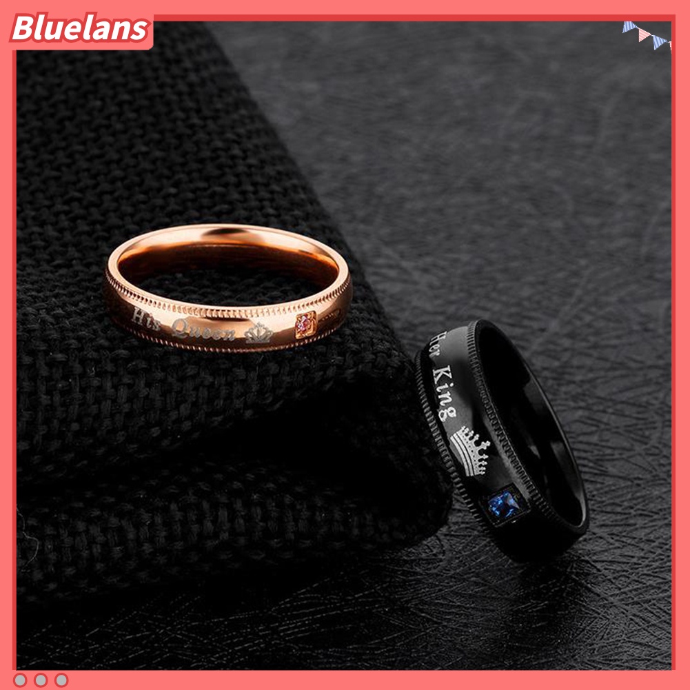 {In Stock} Fashion Baja Titanium Berlian Imitasi Her King His Queen Pasangan Jari Rings Perhiasan