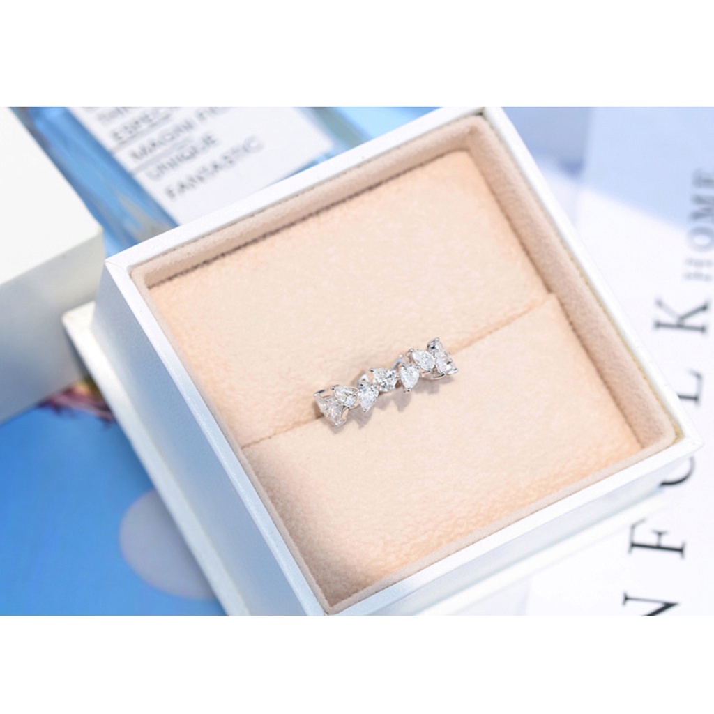 Goldkingdom Aksesoris Perhiasan Fashion Ready Stock Platinum Disepuh Single Drain Pear Ring Full Berlian Halus Mewah Colorful Treasure Cincin Wanita