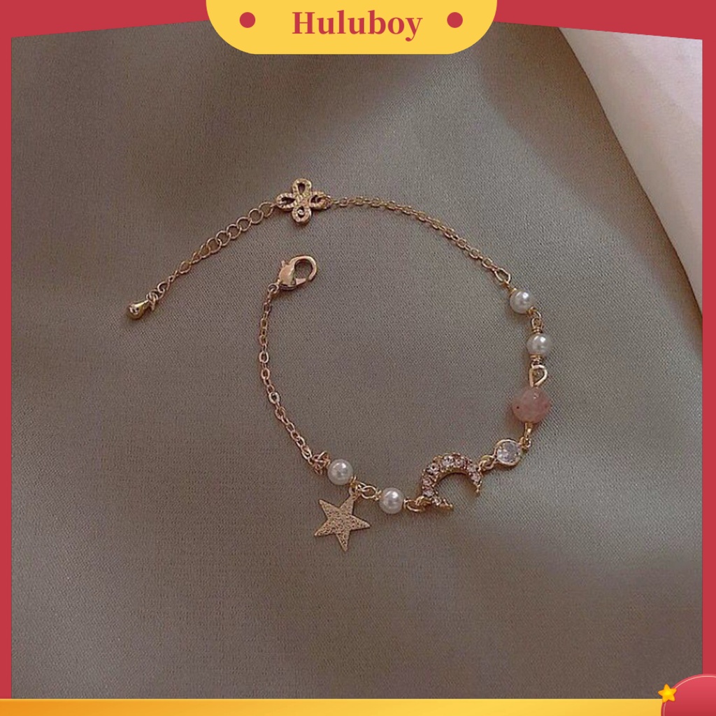 {Ready Stock} Sweet Star Faux Pearl Moon Beads Gelang Rantai Alloy Adjustable Untuk Anniversary