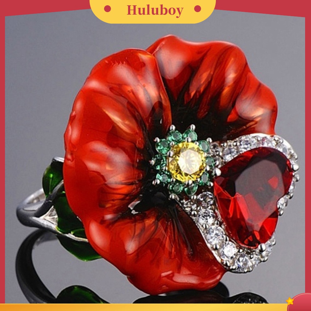 {Ready Stock} Pesta Pernikahan Fashion Bunga Bentuk Hati Ruby Imitasi Jari Cincin Perhiasan Pengantin