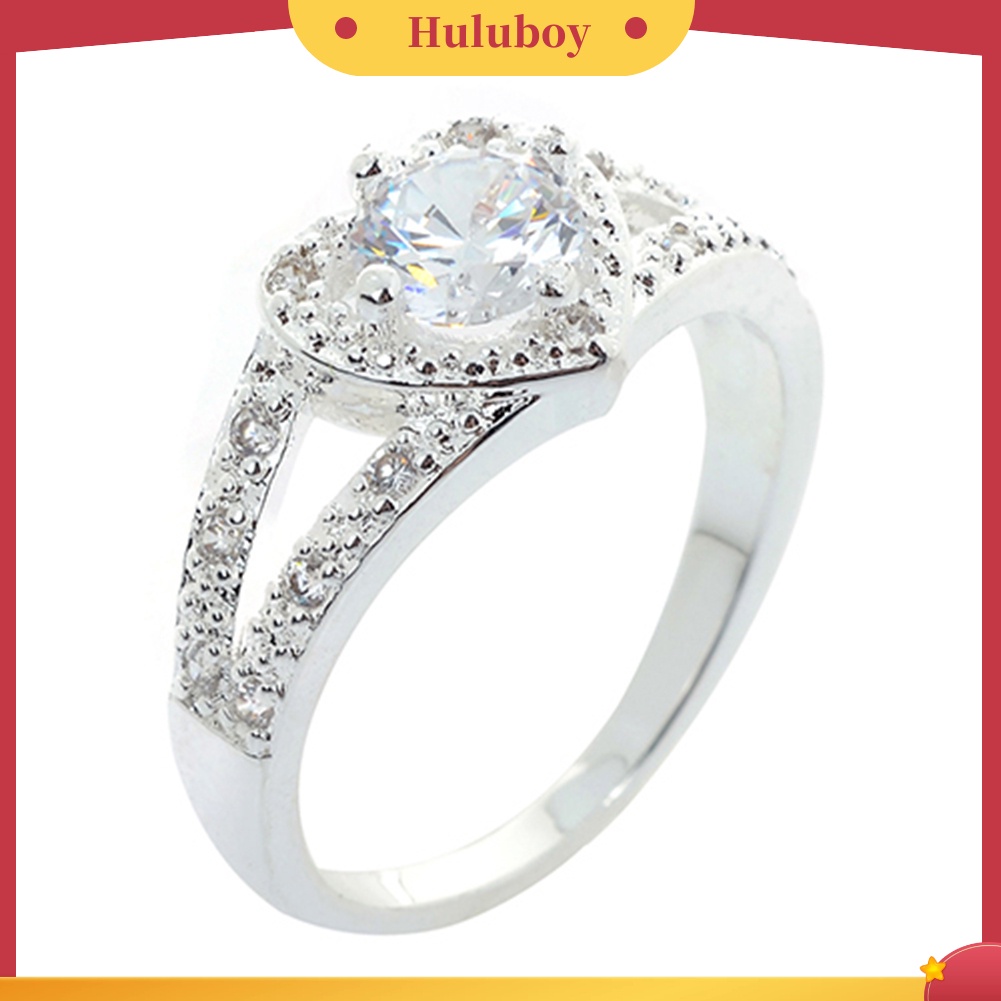 {Ready Stock} Wanita925 Sterling Silver Kristal Cinta Berbentuk Hati Cincin Pengantin Pernikahan Perhiasan