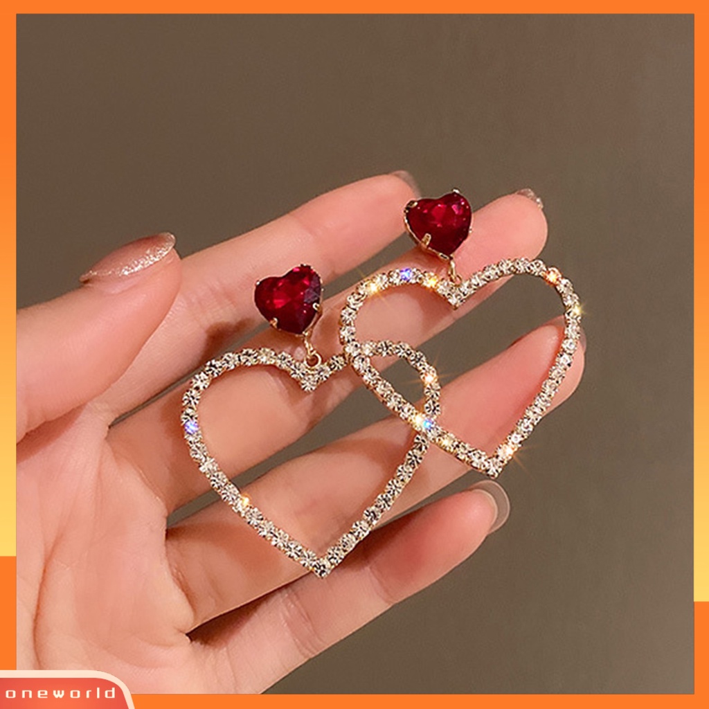 [OWR] 1pasang Anting Berlian Imitasi Berkilau Bentuk Kreatif Alergi Bebas Mempesona Efek Visual Warna Cerah Berdandan Perhiasan Anting Liontin Berbentuk Hati Mengkilap Elegan Untuk Anak Perempuan