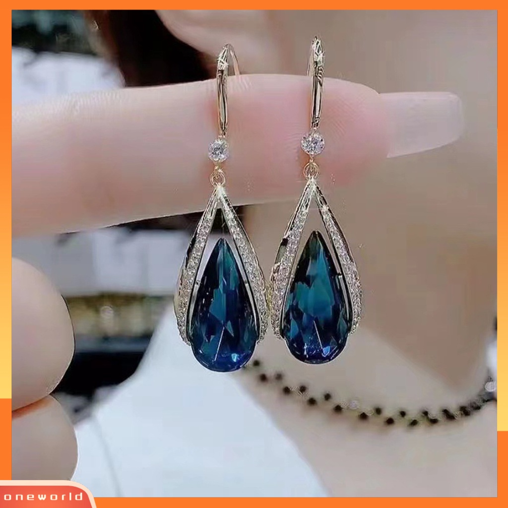 [OWR] 1pasang Anting Kait Kelas Tinggi Temperamen Elegan Berlian Imitasi Hadiah Imitasi Kristal Ungu Imitasi Tetesan Air Menjuntai Anting-Anting Perhiasan Fashion