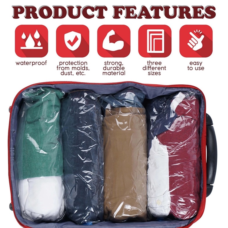 4pcs Compression Bag Hand Rolling Vacuum Bags Tas Packing Pakaian Transparan Tas Hemat Ruang Untuk Perjalanan Rumah