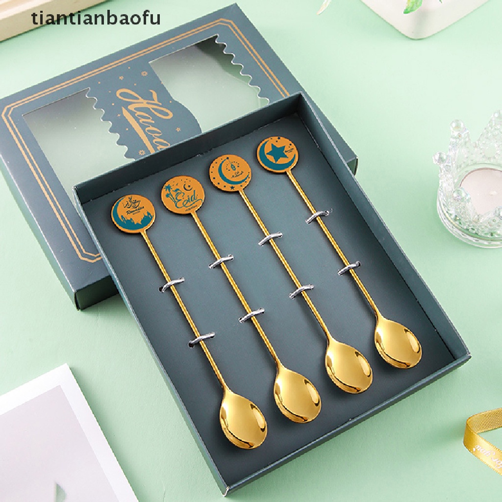 [tiantianbaofu] New Gold Eid Mubarak Star Moon Pendant Spoon Stainless Steel Peralatan Makan Islam Liburan Muslim Rumah Pesta Peralatan Makan Dekorasi Butik