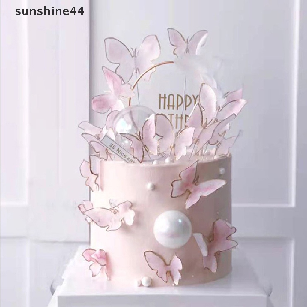 Sunshine 10Pcs Butterfly Cake Toppers Happy Birthday Hiasan Kue Dekorasi Pesta Pernikahan ID