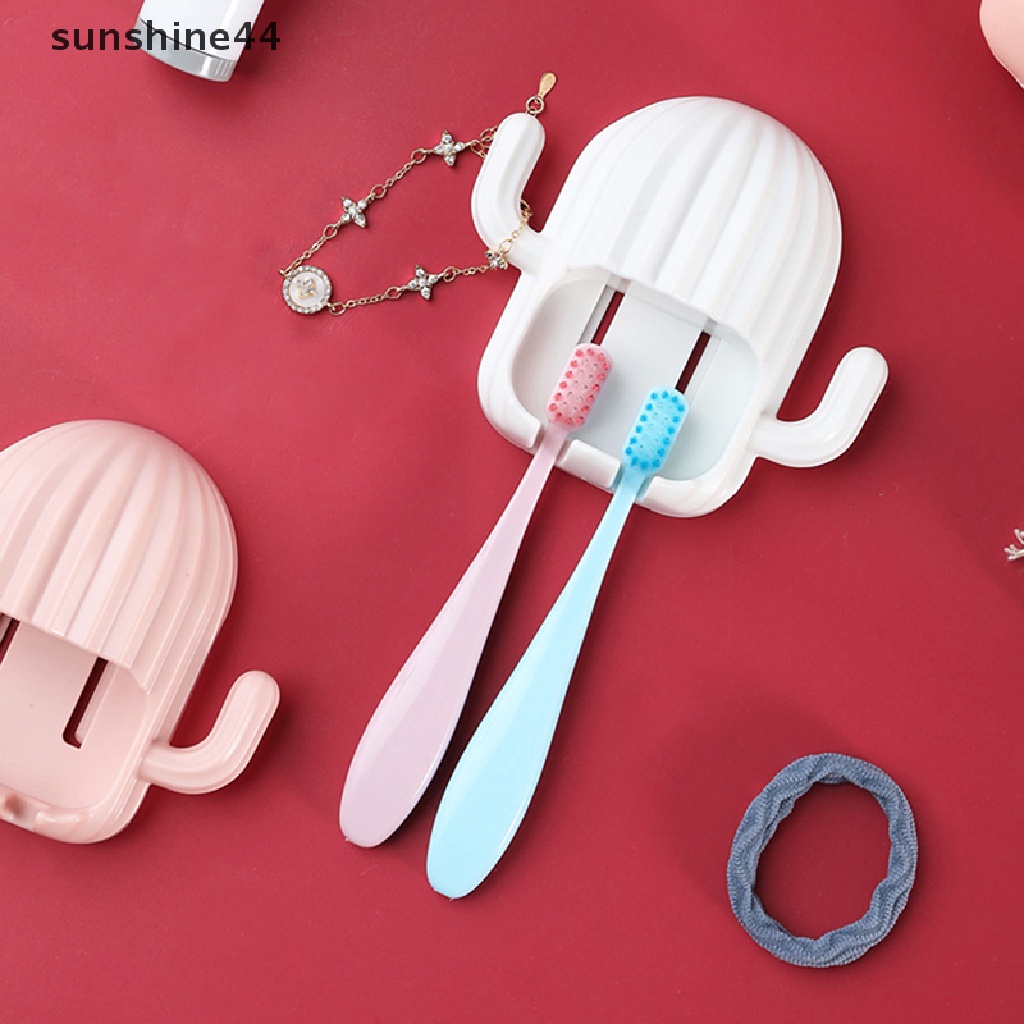 Sunshine Creative Wall Mount Toothbrush Holder Self-Adhensive Kaktus Tempat Sikat Gigi ID