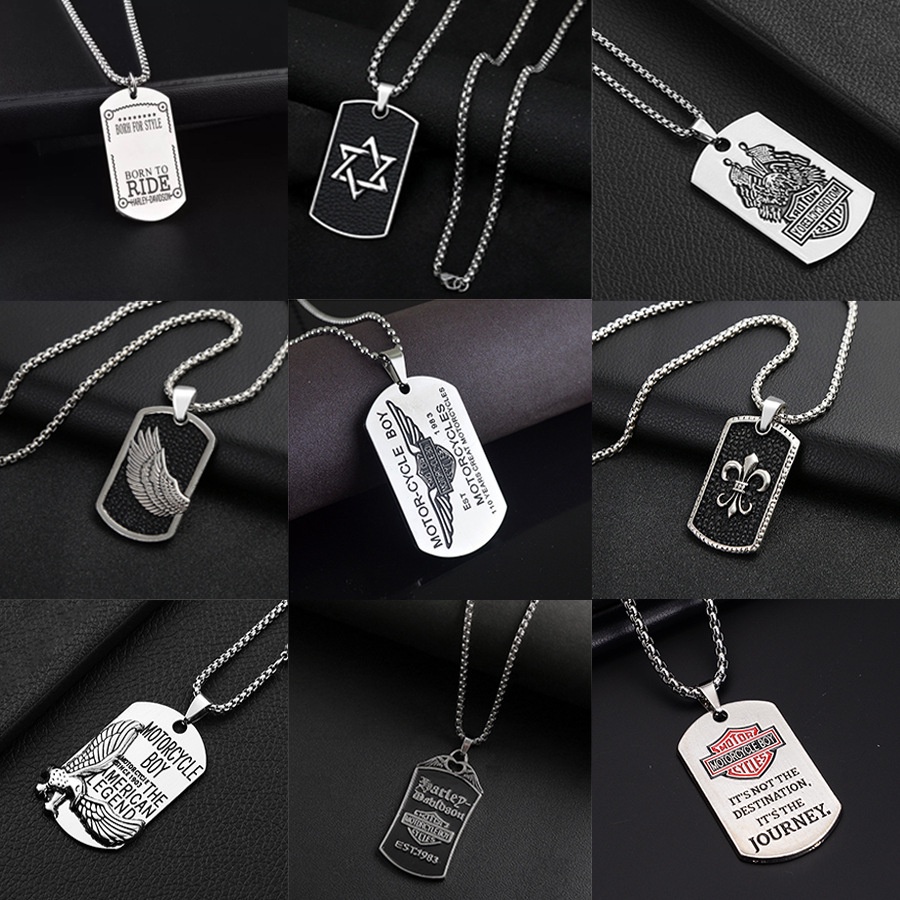 kalung pria keren original，Sayap, tag militer, salib, elang, pentagram, tag huruf gantung kalung hip-hop