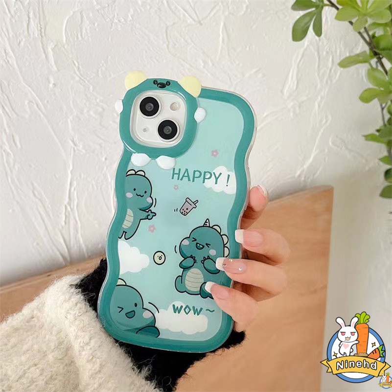 IPHONE Casing Kompatibel Untuk Iphone14 13 12 11 Pro Max X Xr Xs Max7 8 6 6s Plus Casing Ponsel Dinosaurus Hijau Lucu Little Monster Frame Bumper Pelindung Lensa Shockproof Cover Pelindung