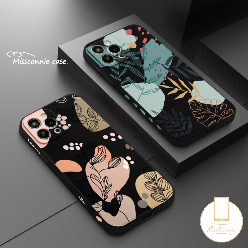 IPHONE Casing Daun Motif Samping Kompatibel Untuk Iphone7 6S 8 6 Plus 14 13 11 12 Pro Max XR X XS Max SE 2020 Tepi Lurus Silicon Lembut Tpu Penutup Belakang