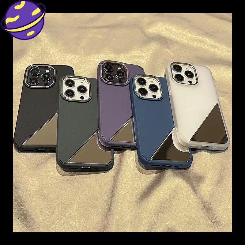 IPHONE Fashion Segitiga Cermin Holder Phone Case Cocok Untuk Iphone14 13 11 12 Pro Max 14plus Baru TPU Frosted Anti Jatuh Lembut Casing Belakang