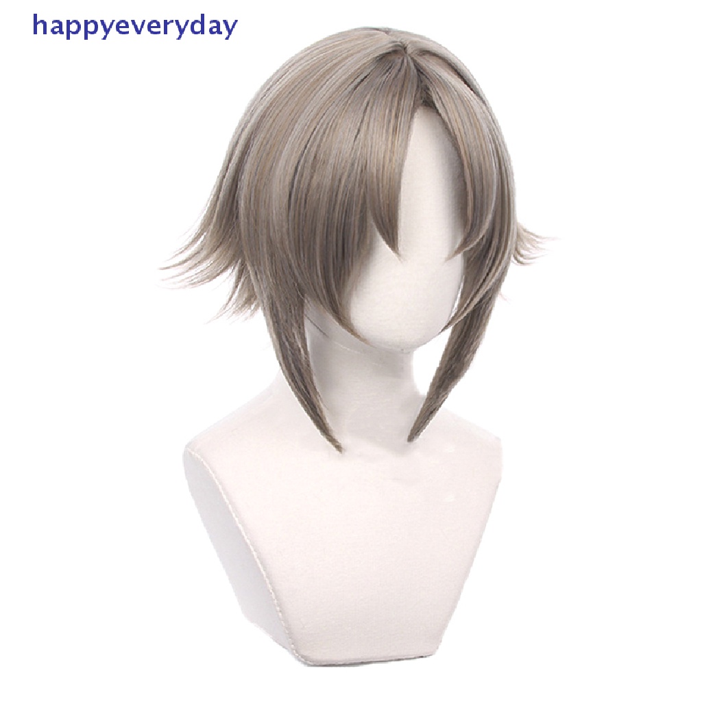 [happy] Anime VTuber Mysta Rias Cos Wig Halloween Cosplay Dark Grey Rambut Palsu Pendek [ID]