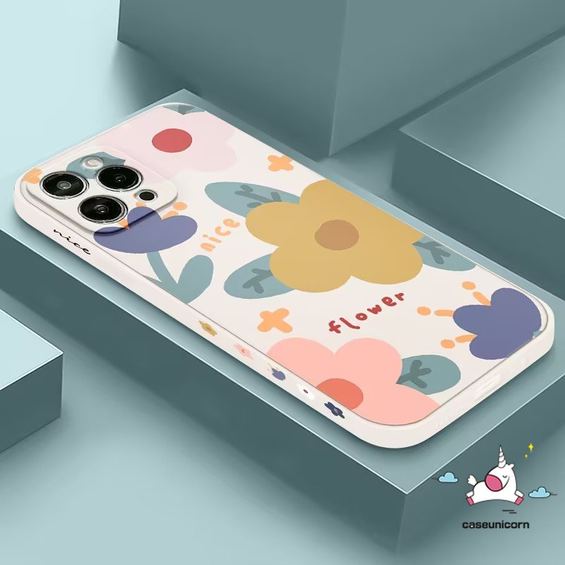 Casing Ponsel Motif Samping Bunga Kompatibel Untuk iPhone 7Plus XR 11 13 12 14 Pro Max 6 7 8 6S Plus X XS Max SE 2020 Musim Semi Bunga Segar Bersandar Lembut Tepi Lurus Penutup Belakang