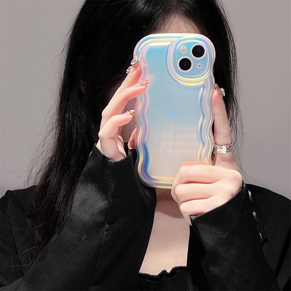 Mewah Gelombang Besar Laser Warna Solid Wave Pleat Phone Case Untuk Apple iPhone 14 Pro Max11 13 12 14 Plus Perlindungan Kembali Transparan Shockproof Cover