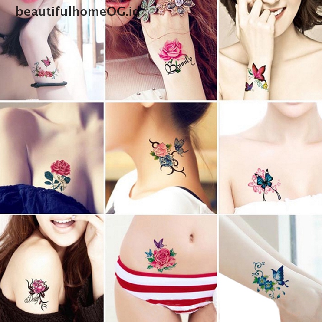 // Beauty// 66Pcs Bunga Kupu-Kupu Seni Tubuh Tato Temporer Stiker Tato Tahan Air **