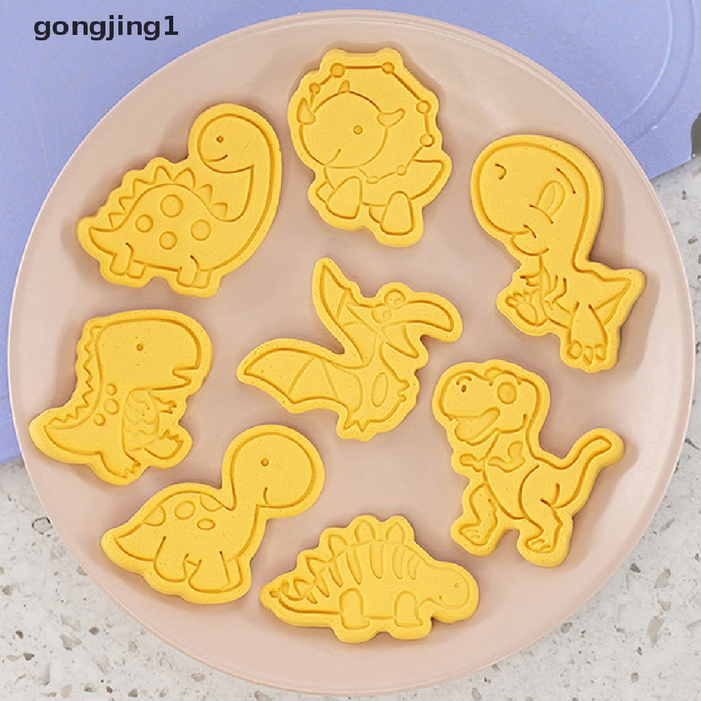 Ggg 8Pcs/Set Kartun Dinosaurus Cookie Cutters 3D Plastik Pressable Biskuit Cetakan Cookie Stamp Dapur Baking Pastry Bakeware Alat Diy Perlengkapan Baking ID