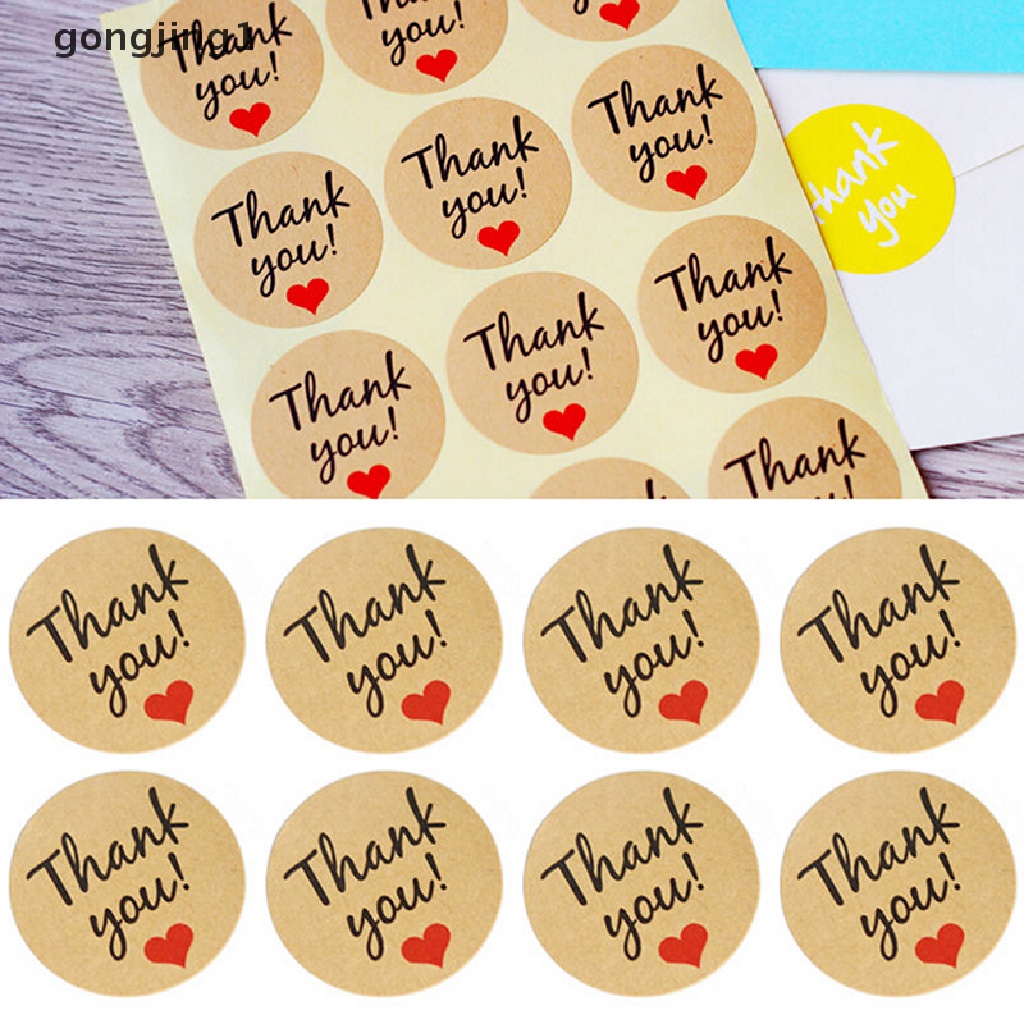 Ggg 60Pcs Kertas Kraft Love Hati &quot;Thank You&quot; Stiker Hias Baking Sealing Paste ID