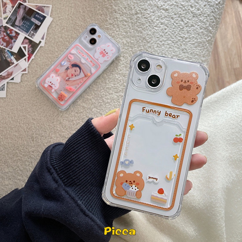 Case Tempat Kartu Beruang Imut Sweet Bunny Redmi A1 9 10 10C 9A 9C NFC Redmi Note11 10 10s 9 Pro Note9 Mi 12 12x11 Lite POCO M3 POCO X3 Pro NFCWallet Slot Clear Soft Cover