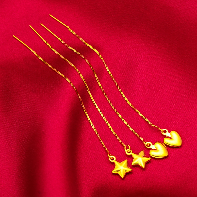 Goldkingdom Perhiasan Fashion 24K Bangkok Aksesoris Ready Stock Wanita Anting Hati Earline Hati Kecil Pentagram Wanita Kotak Rantai Earline