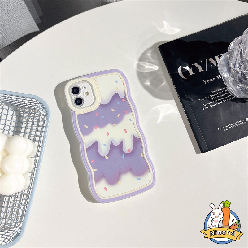 Casing Kompatibel Untuk iPhone14 13 12 11 Pro Max X Xr Xs Max8 7 6 6s Plus SE 2020 Samll Segar Pola Es Krim Casing Ponsel Perlindungan Lensa Anti Jatuh Bergelombang Tepi Case Cover Pelindung